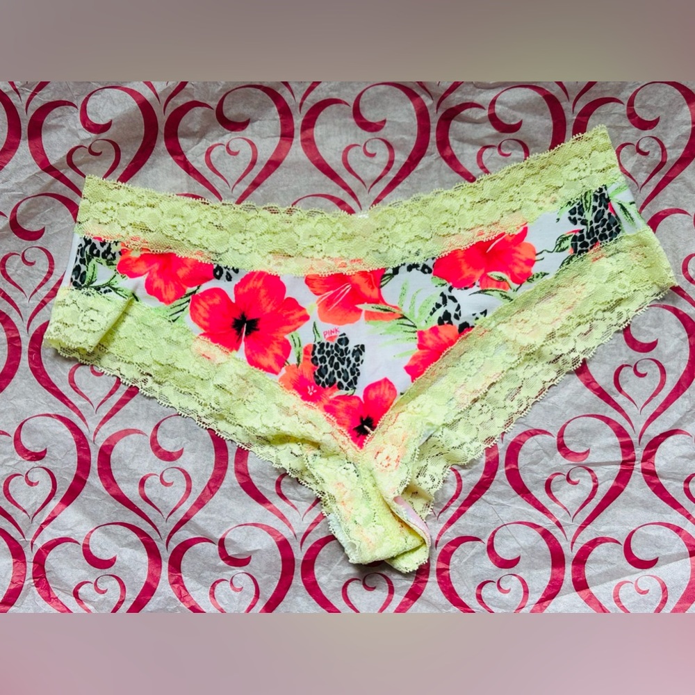NWT VS PINK Cotton & Lace floral cheeky panty underwear Medium